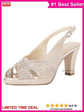 Rhinestone Slingback Platform Sandals Peep Toe Low Heel Wedding Prom